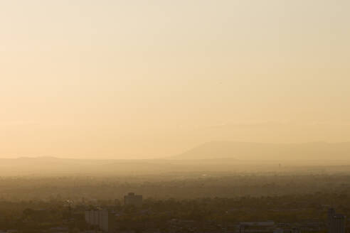 Aerial view of Melbourne residential area at morning haze sunrise, Victoria, Australia. - AAEF21878