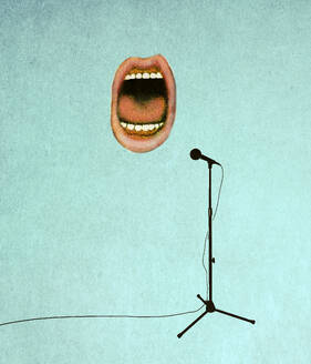Illustration eines in ein Mikrofon sprechenden Mundes - GWAF00283