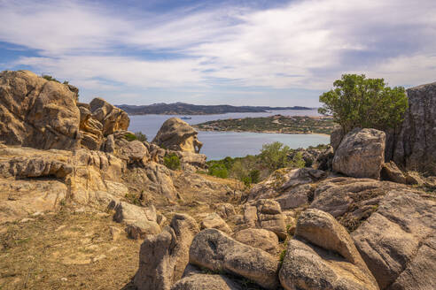 View of La Maddalena from rock formations near Porto Rafael, Sardinia, Italy, Mediterranean, Europe - RHPLF26772