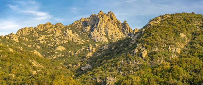 View of rock formations during golden hour near San Pantaleo, San Pantaleo, Sardinia, Italy, Mediterranean, Europe - RHPLF26788