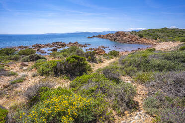 View of rugged coastline from Capo Coda Cavallo, Sardinia, Italy, Mediterranean, Europe - RHPLF26789