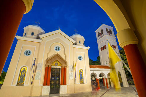 View of Church of Agia Paraskevi in Kos Town at dusk, Kos, Dodecanese, Greek Islands, Greece, Europe - RHPLF26824