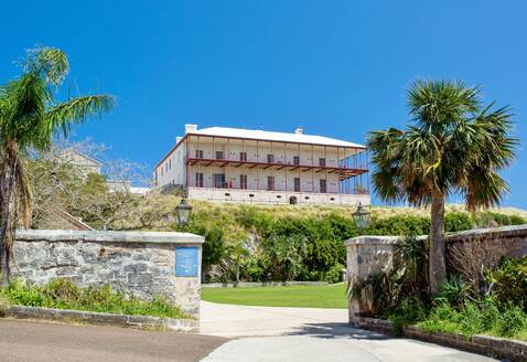 The Commissioner's House, the first cast iron house in the world, cast in England, assembled at the Royal Navy Dockyard in 1827, used by the Commissioner in charge of the Dockyard, then by the British Army, Dockyard, Bermuda, Atlantic, North America - RHPLF26869