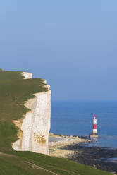 Beachy Head Light house at low tide, Seven Sisters chalk cliffs, South Downs National Park, East Sussex, England, United Kingdom, Europe - RHPLF26884
