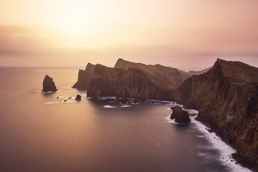 Long exposure to capture the sunrise light at Sao Lourenco Peninsula on a spring day, Madeira, Portugal, Atlantic, Europe - RHPLF26945