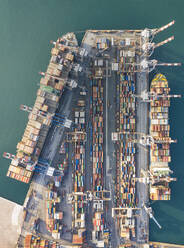 Aerial vertical view taken by drone of cargo port of La Spezia, Liguria district, Italy, Europe - RHPLF26952
