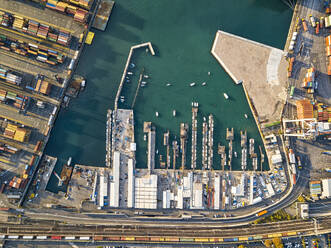 Aerial vertical view taken by drone of cargo port of La Spezia, Liguria district, Italy, Europe - RHPLF26953