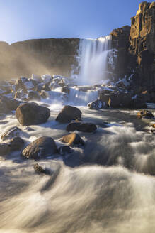 Oxararfoss waterfall at sunset in spring, Sudurland, Iceland, Polar Regions - RHPLF26959