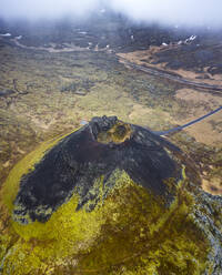 Aerial view of Saxholl crater, Hellisandur, SnA�fellsnes Peninsula, Iceland, Polar Regions - RHPLF26961