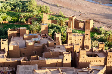 Sunset over the old castles in Ait Ben Haddou, UNESCO World Heritage Site, Ouarzazate province, Morocco, North Africa, Africa - RHPLF27021