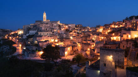 City view of Matera at night, Matera, Basilicata, Italy, Europe - RHPLF27050