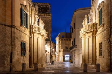 Baroque architecture of Lecce at blue hour, Salento, Apulia, Italy, Europe - RHPLF27057