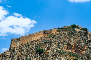 The 18th century Palamidi Fortress citadel with a bastion on the hill, Nafplion, Peloponnese, Greece, Europe - RHPLF27143