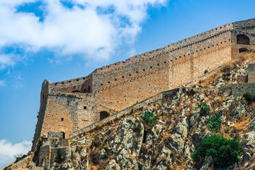 The 18th-century Palamidi Fortress citadel with a bastion on the hill, Nafplion, Peloponnese, Greece, Europe - RHPLF27144