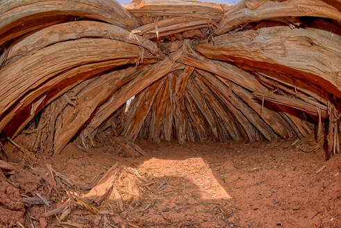 Interior of an Ancient Hogan used in Navajo ceremonies, in Navajo National Monument, Navajo Indian Reservation northwest of the town of Kayenta, Arizona, United States of America, North America - RHPLF27153