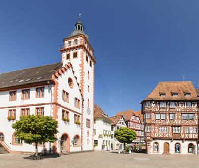 Town Hall and Palmsches Haus on market square, Mosbach, Neckartal Valley, Odenwald, Baden-Wurttemberg, Germany, Europe - RHPLF27261