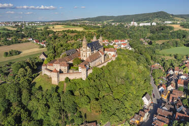 Aerial of Comburg Benedictine Monastery, Steinbach, Kocher Valley, Schwabisch Hall, Hohenlohe, Baden-Wurttemberg, Germany, Europe - RHPLF27267