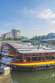 Singapore, Singapore City, Row of boats moored in Clarke Quay - THAF03208
