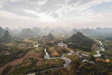 Xingping Town with mountains at sunset, Guilin, China - MMPF00850