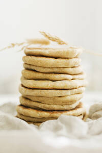 Stack of homemade sourdough pita breads - ONAF00622