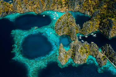 The famous Twin Lagoon in Coron, Philippines, aerial view - DMDF03615