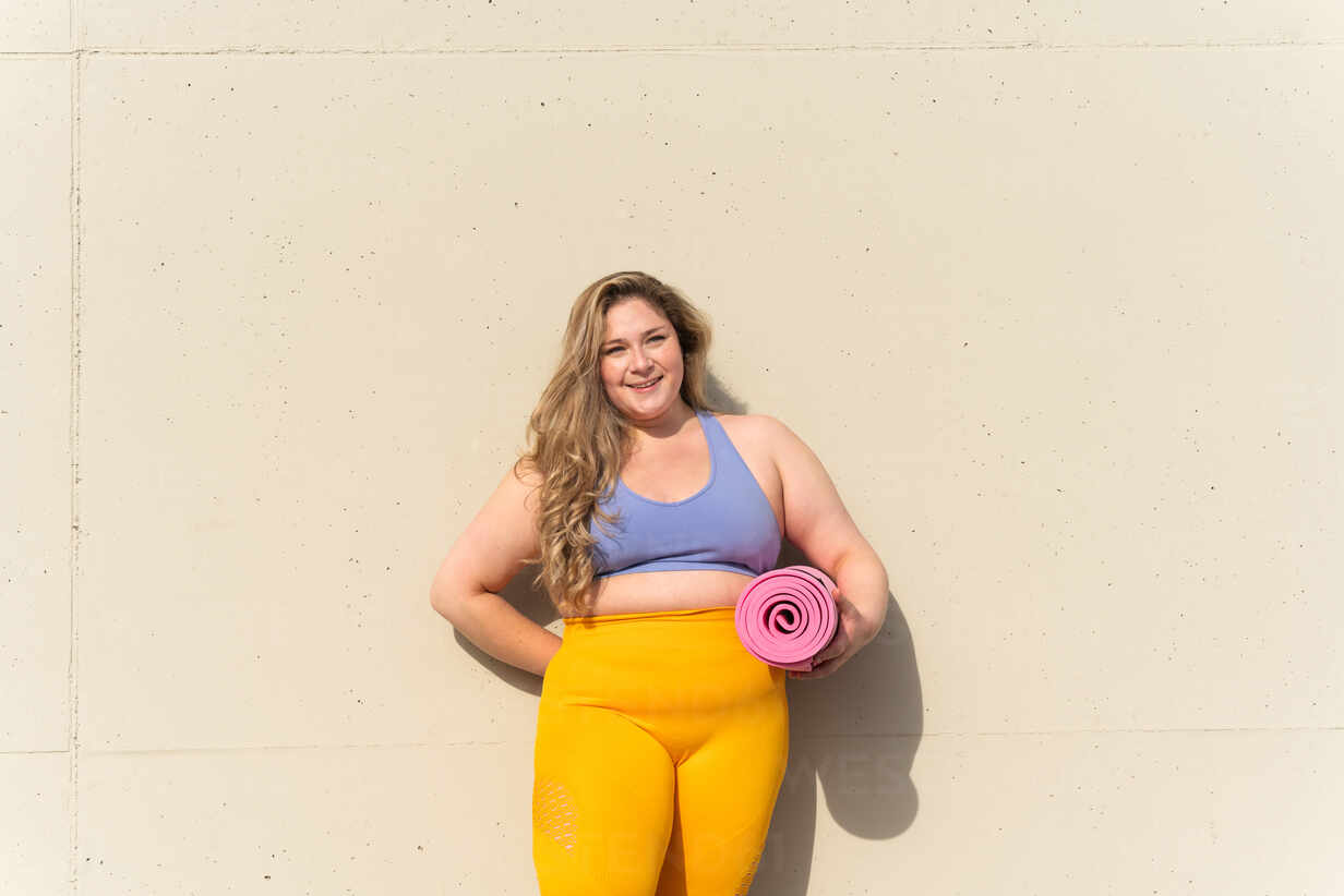 Woman Plus Size In Gym Posing Happy, Female XXL Losing Weight, Fat