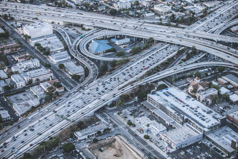 Cars driving on a highway, drone bird's eye view - DMDF03879