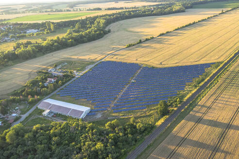 Germany, Saxony-Anhalt, Aerial view of solar power station in Harz - PVCF01358