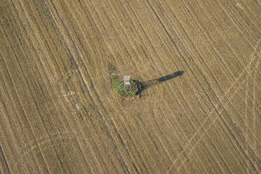 Deutschland, Sachsen-Anhalt, Luftaufnahme eines Hochsitzes inmitten eines Feldes - PVCF01363