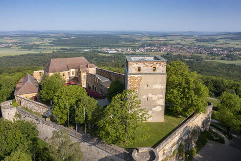 Germany, Bavaria, Schesslitz, Aerial view of Giechburg castle in summer - LBF03847