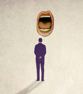 Illustration of oversized mouth scolding man - GWAF00312