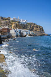 View of Virgin Mary Spiliani Monastery above the town of Mandraki, Mandraki, Nisyros, Dodecanese, Greek Islands, Greece, Europe - RHPLF27312