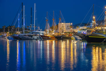 View of the harbour in Kos Town at dusk, Kos, Dodecanese, Greek Islands, Greece, Europe - RHPLF27316