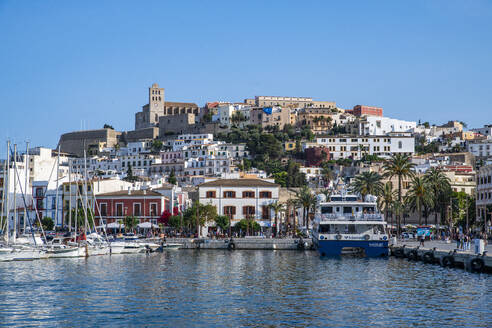The old town of Ibiza with its castle seen from the harbor, UNESCO World Heritage Site, Ibiza, Balearic Islands, Spain, Mediterranean, Europe - RHPLF27381