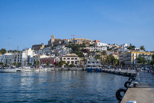 The old town of Ibiza with its castle seen from the harbor, UNESCO World Heritage Site, Ibiza, Balearic Islands, Spain, Mediterranean, Europe - RHPLF27385