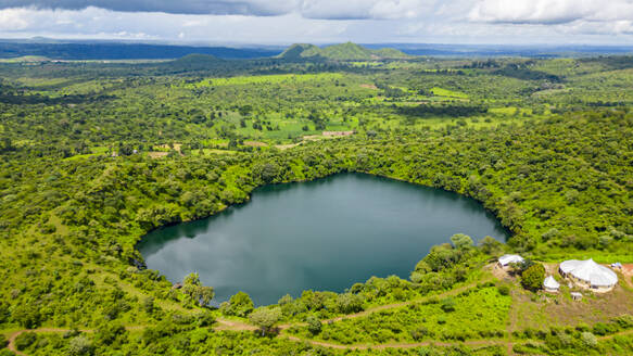 Aerial of Lake Tison, Ngaoundere, Adamawa region, Northern Cameroon, Africa - RHPLF27435