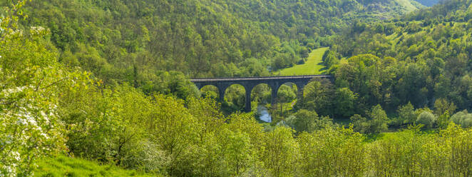 View of Monsal Viaduct in Monsal Dale, Peak District National Park, Derbyshire, England, United Kingdom, Europe - RHPLF27565