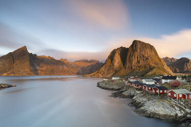 Rorbu cabins at dawn, Hamnoy, Reine, Lofoten Islands, Nordland, Norway, Scandinavia, Europe - RHPLF27592