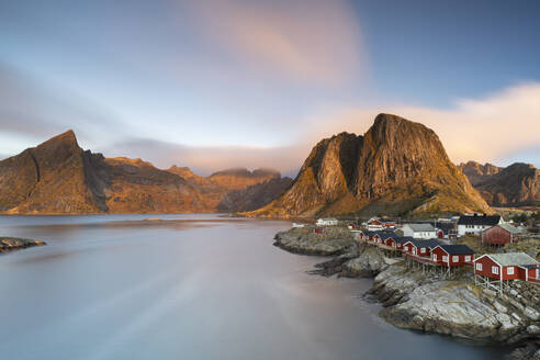 Rorbu cabins at dawn, Hamnoy, Reine, Lofoten Islands, Nordland, Norway, Scandinavia, Europe - RHPLF27592