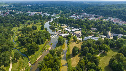 Aerial of Muskau (Muskauer) Park, UNESCO World Heritage Site, Bad Muskau, Saxony, Germany, Europe - RHPLF27616