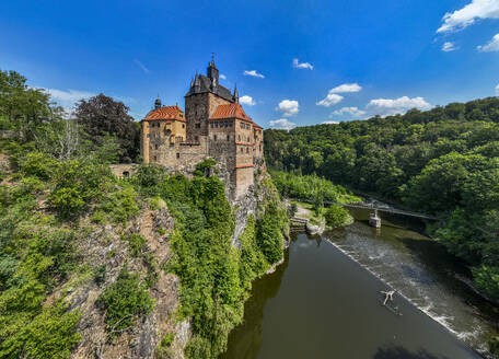 Aerial of Kriebstein Castle, on the Zschopau River, Kriebstein, Saxony, Germany, Europe - RHPLF27628