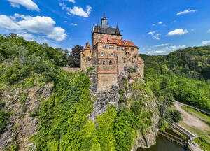 Aerial of Kriebstein Castle, on the Zschopau River, Kriebstein, Saxony, Germany, Europe - RHPLF27629