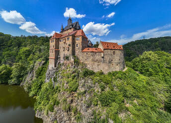 Aerial of Kriebstein Castle, on the Zschopau River, Kriebstein, Saxony, Germany, Europe - RHPLF27630