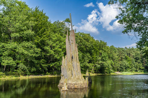 Basalt monument in the Kromlau Azalea and Rhododendron Park, Gablenz, Saxony, Germany, Europe - RHPLF27641