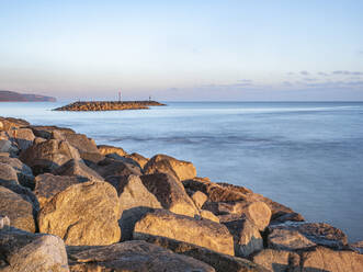 Rock island sea defences, Sidmouth Beach, Sidmouth, Devon, England, United Kingdom, Europe - RHPLF27775