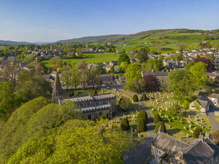 Aerial view of Baslow village, Peak District National Park, Derbyshire, England, United Kingdom, Europe - RHPLF27832