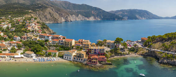 Aerial view of coastline near Zola, Kefalonia, Ionian Islands, Greek Islands, Greece, Europe - RHPLF27833