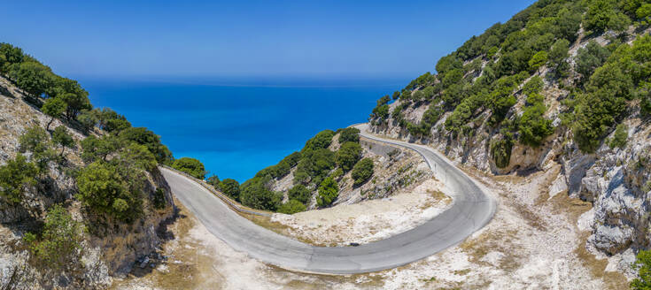 Aerial view of coastline near Zola, Kefalonia, Ionian Islands, Greek Islands, Greece, Europe - RHPLF27839