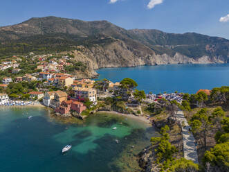 Aerial view of coastline near Zola, Kefalonia, Ionian Islands, Greek Islands, Greece, Europe - RHPLF27845