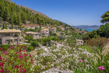 View of coastline and sea from near Kourouklata, Kefalonia, Ionian Islands, Greek Islands, Greece, Europe - RHPLF27869